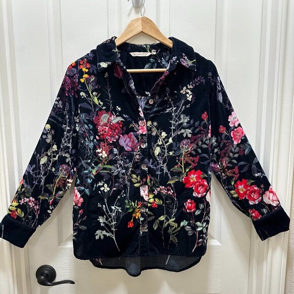Soft Surroundings Women's Soft Velvet Tunic Top Size P/S Floral Button Up Boho - Picture 14 of 14